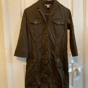 Button Army Style Dress // Hunter Green Brown Cadet Style Dress // Punk Rock